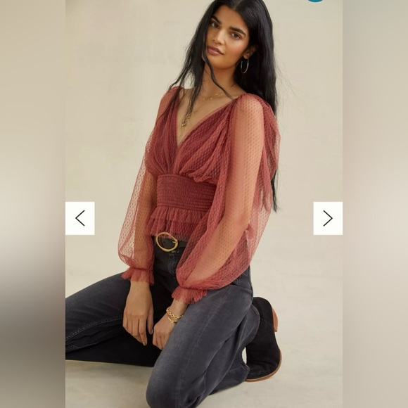 By Anthropologie Tops - BY ANTHROPOLOGIE Tulle Sheer Balloon Sleeve Blouse Size Small